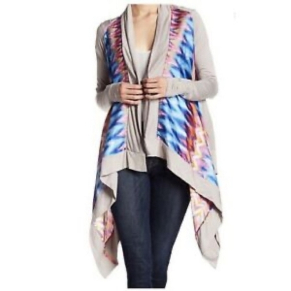 Vertigo Paris electric beat grey Vibrant multi Color Waterfall Cardigan - Picture 1 of 7